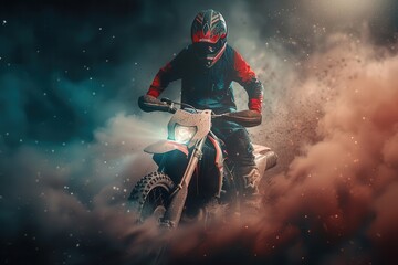 Poster - Motocross rider poised for extreme sport adventure on dirt track