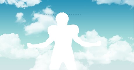 Sticker - Silhouette of a male rugby player against clouds in the blue sky with copy space