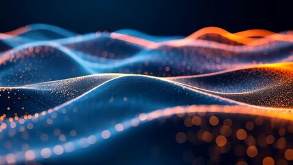 Wall Mural - abstract blue and orange waves create a digital landscape