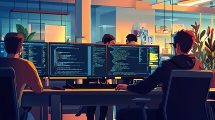 man coding on computer in office.