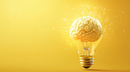 Aufkleber - A yellow light bulb with a brain symbolizes creativity and ideas, radiating energy and innovation.