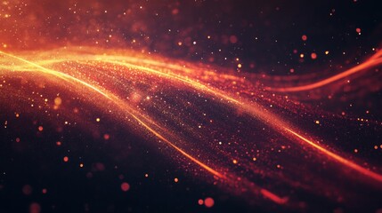Fototapete - An abstract image featuring flowing lines of light in warm colors, creating a dynamic and energetic atmosphere with sparkling particles.