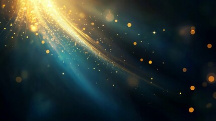 Fototapete - A vibrant display of shimmering golden light and blue hues, creating a mystical and ethereal atmosphere filled with sparkling particles.