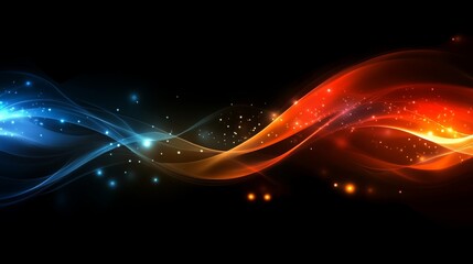 Fototapete - A vibrant, abstract design featuring flowing blue and orange waves against a dark background, evoking a sense of energy and movement.