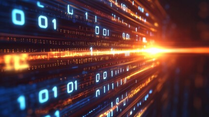 Aufkleber - A vibrant digital landscape featuring glowing binary code, representing data flow and advanced technology.