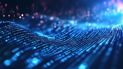 Aufkleber - A vibrant visual representation of flowing digital data, showcasing blue and purple tones with illuminated particles creating a dynamic wave effect.