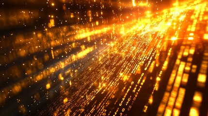 Fototapete - A vibrant display of orange and gold light streaks, creating a sense of motion and energy, reminiscent of digital fireworks or flowing data.