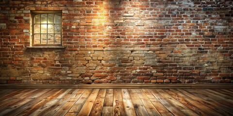 An old brick wall with a window and wooden floor, capturing the essence of rustic charm