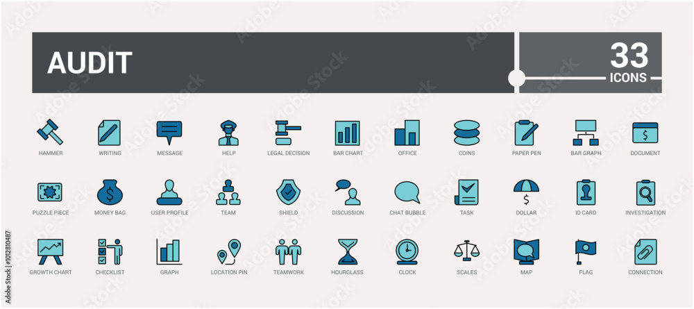 Audit colorful icons set. Audit and business color icon collection ...