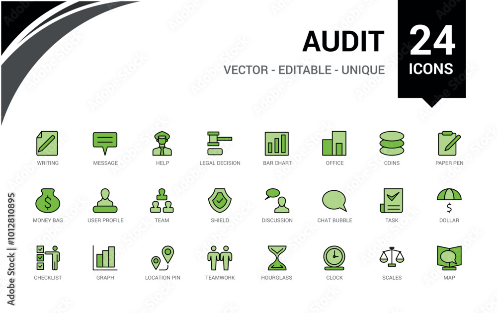 Audit colorful icons set. Audit and business color icon collection ...