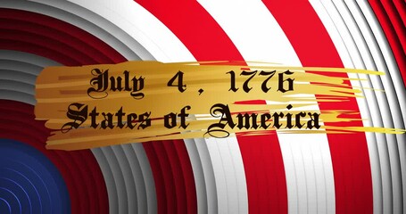 Poster - Animation of american independence date text, over rings and stars in flag colours