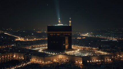 Wall Mural - a city at night with a mosque in the center.