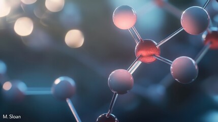 Wall Mural - abstract molecular structure with red and white spheres