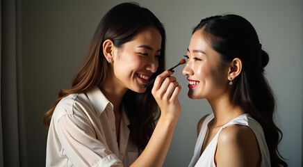 Sticker - Two women are getting their makeup done