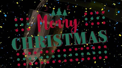 Poster - Animation of merry christmas text over champagne glass