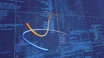 Wall Mural - animation of financial data processing and glowing light trails