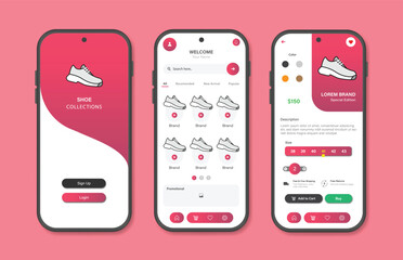 online shoe store design for mobile applications. shoe purchasing platform screen. graphical user in