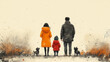 © Elżbieta Kaps - Rodzina na pustym tle dla projektu, miejsce na tekst, mama, tata, dzieci, pies tło tapeta generative ai