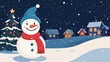 © 风 沐 - Cute snowman cartoon christmas illustration on snow
