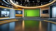 © KHF - A virtual TV studio news set with a green screen background, featuring modern design elements and versatile setup for broadcasting