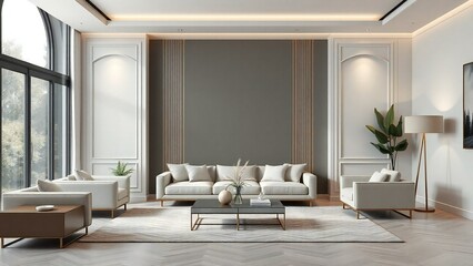 Wall Mural - modern living room with fireplace