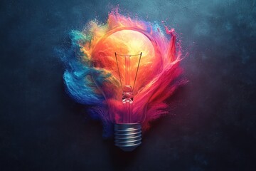 Sticker - Brilliant Lightbulb with Colorful Explosion