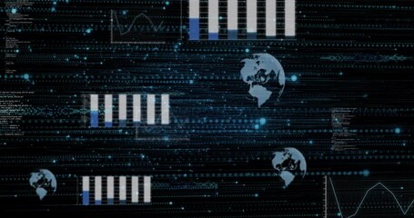 Wall Mural - animation of data processing over light spots on black background
