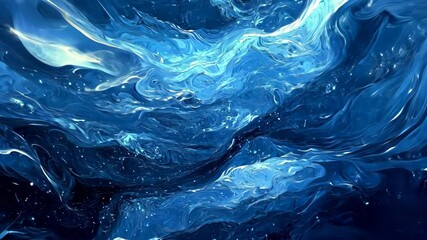 Wall Mural - Abstract blue and white waves swirl in a digital painting