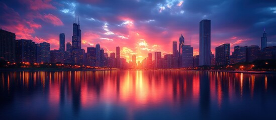 Canvas Print - Chicago Skyline at Sunset