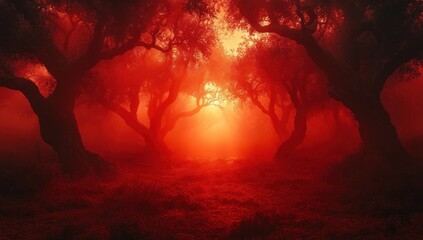 Canvas Print - Red Forest Fog