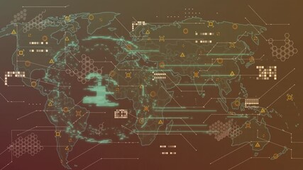 Canvas Print - Animation of padlock icon with data processing over world map on black background