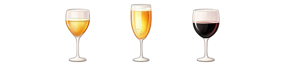 A Glass of Sparkling Prosecco in Cartoon Style. Isolated on a Transparent Background. Cutout PNG.