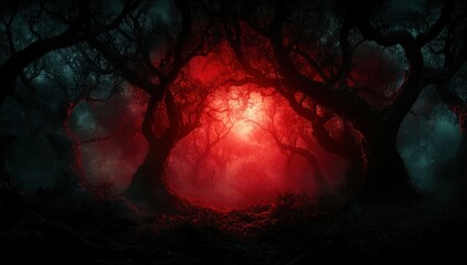 Canvas Print - Mysterious Red Fog in the Forest