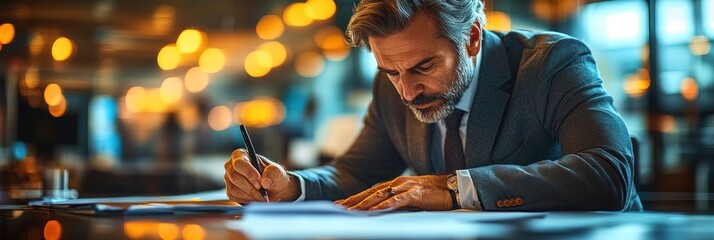 Poster - Focused Businessman Working Late