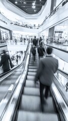 Wall Mural - People customer transport on escalator at urban shopping mall, Department store business, financial economy,city life, tourist traveler lifestyle,Motion blur,copy space.