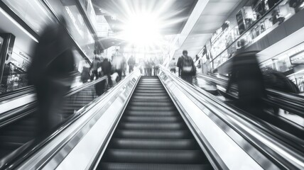 Wall Mural - People customer transport on escalator at urban shopping mall, Department store business, financial economy,city life, tourist traveler lifestyle,Motion blur,copy space.