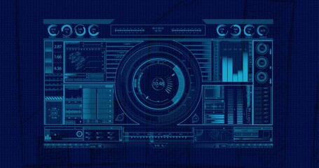 Poster - Animation of data processing over diagram on blue background