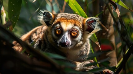 Canvas Print - Close-up Portrait of a Curious Lemur in the Rainforest