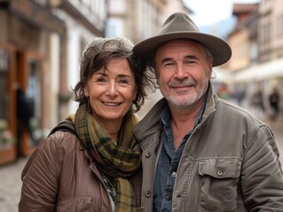 Canvas Print - A happy older couple standing together. AI.