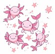© Anastasiia - Cute pink axolotls swimming joyfully with stars in a whimsical underwater setting