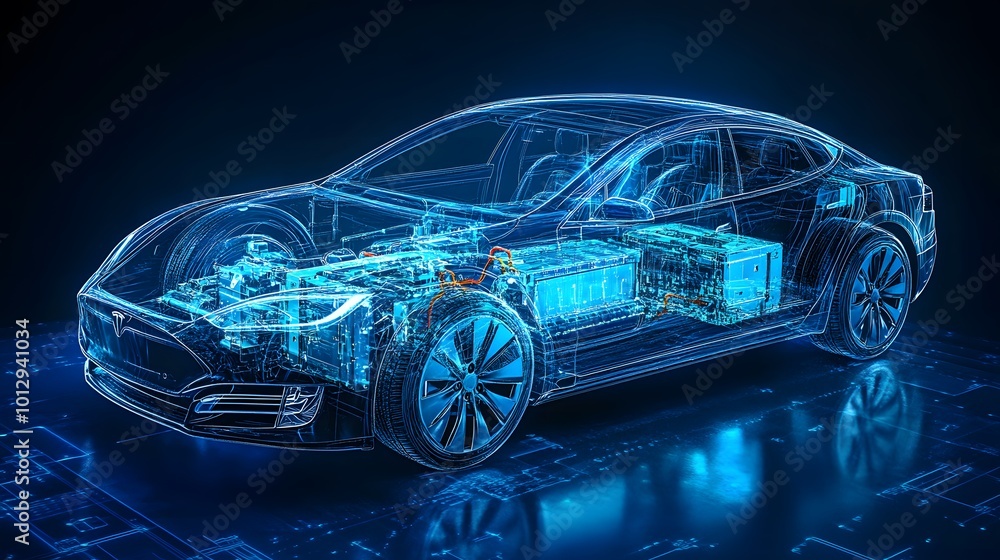 An illustration of an electric car lithium battery pack with power ...