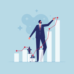 Development, Stock market rising, positive growing concept. Positive confident businessman development arrow meaning success in business