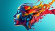 © Anastasiia - A vibrant and dynamic abstract painting of a woman's face profile, with multicolored splashes of paint exploding outward. Perfect for artistic projects, conceptual art, or bold graphic designs.. AI