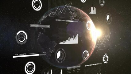 Canvas Print - Animation of financial data processing over globe on dark background