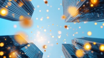 Poster - A photo of a cityscape with numerous skyscrapers, symbolizing the interconnectedness of urban infrastructure and communication networks.