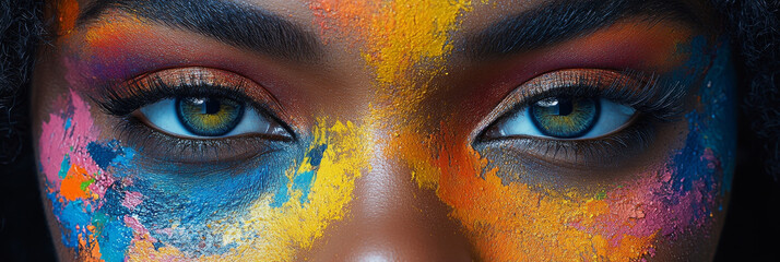 Wall Mural - Close-up of a woman's eyes with colorful makeup.