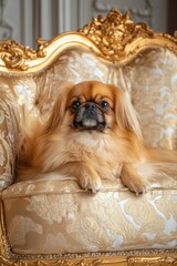 Wall Mural - Dog on Gold Couch