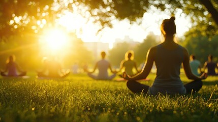 Peaceful Yoga Session in the Park at Sunset