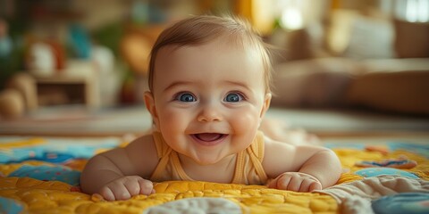 Canvas Print - Smiling Baby on a Yellow Blanket