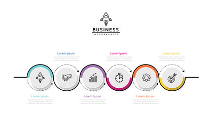 Vector infographic business presentation template with circular interconnection with 6 options.